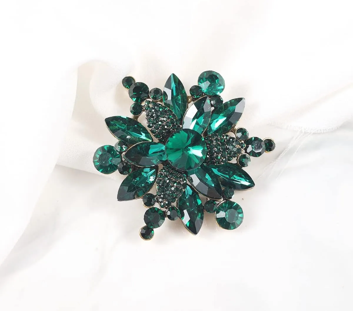 YOQUCOL Vintage Austrian Crystal Rhinestone Flower Shape Brooch Pin for Women