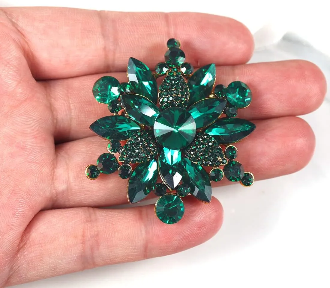 YOQUCOL Vintage Austrian Crystal Rhinestone Flower Shape Brooch Pin for Women