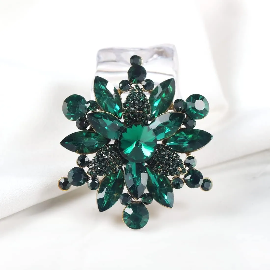 YOQUCOL Vintage Austrian Crystal Rhinestone Flower Shape Brooch Pin for Women